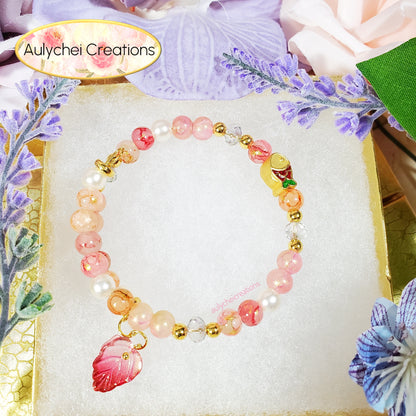 Pink Glass Beaded Enamel Goldfish Bracelet