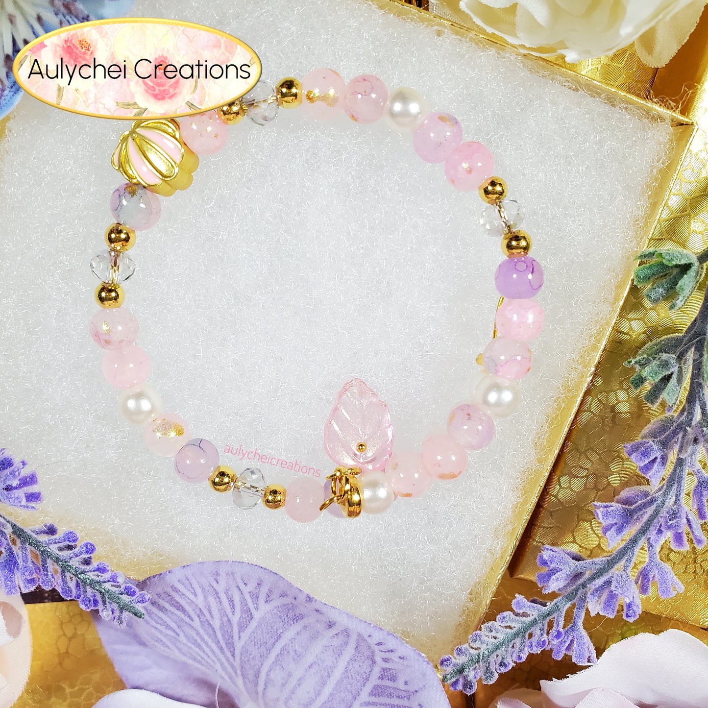 Pink Glass Beaded Enamel Seashell Wrap Bracelet