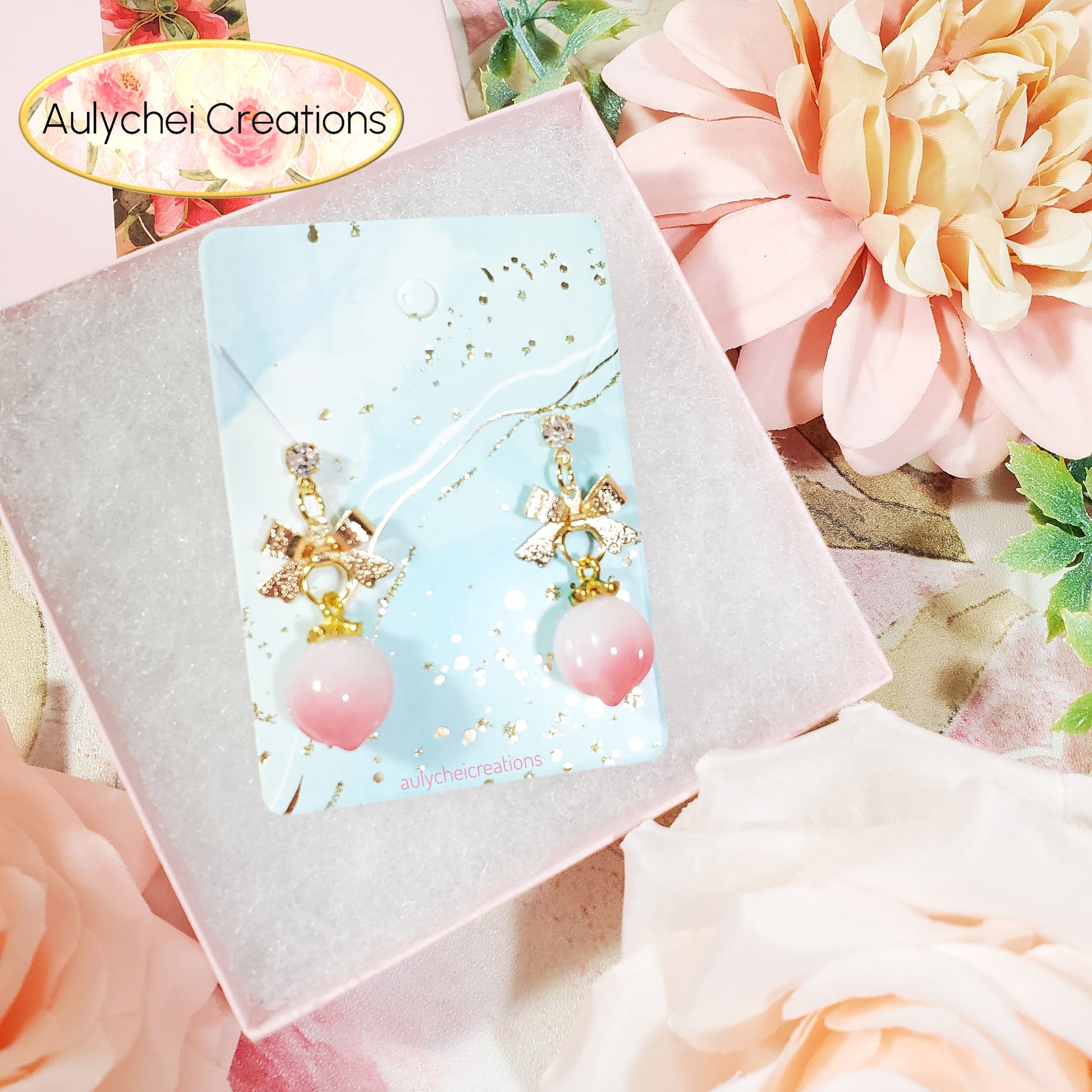 Pink Glass Peach Stud Earrings