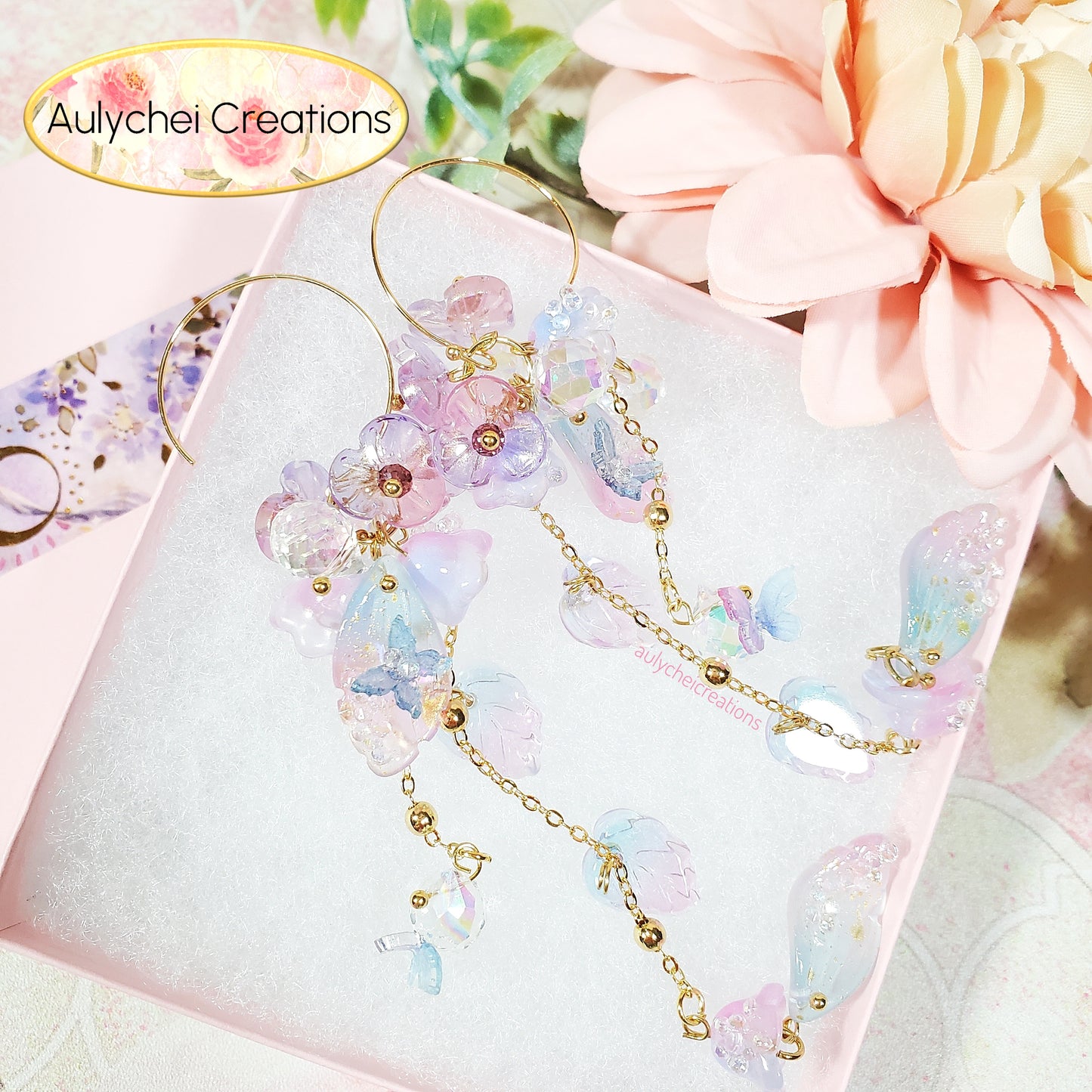 Purple Fairy Glass Flower Dangle Earrings