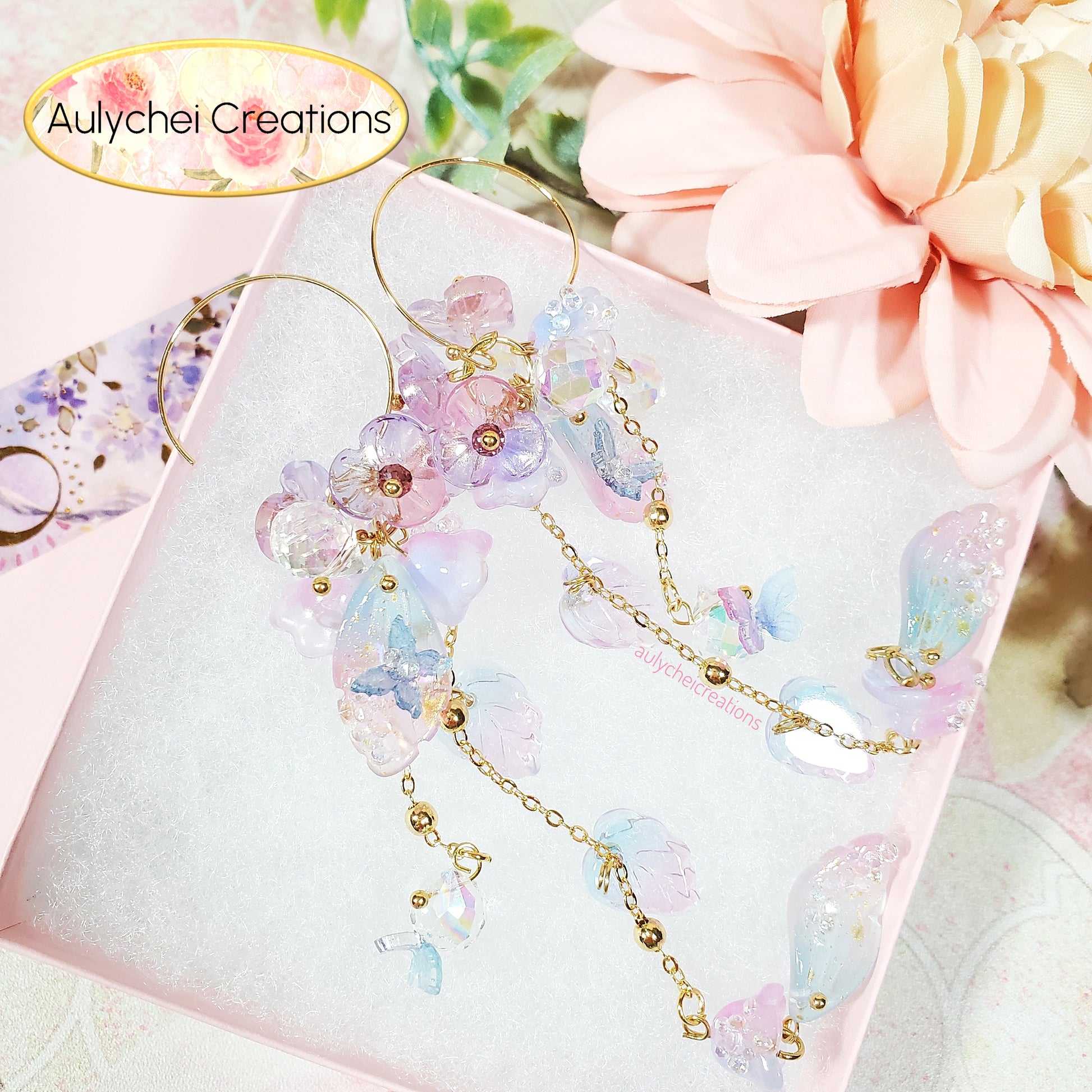 Purple Fairy Glass Flower Dangle Earrings