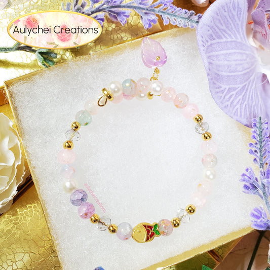 Purple Glass Beaded Enamel Goldfish Wrap Bracelet