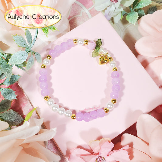 Purple Rose Bud Glass Beaded Charm Bracelet