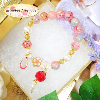 Red Glass Lantern Beaded Charm Bracelet