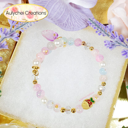 Violet Glass Beaded Enamel Goldfish Wrap Bracelet