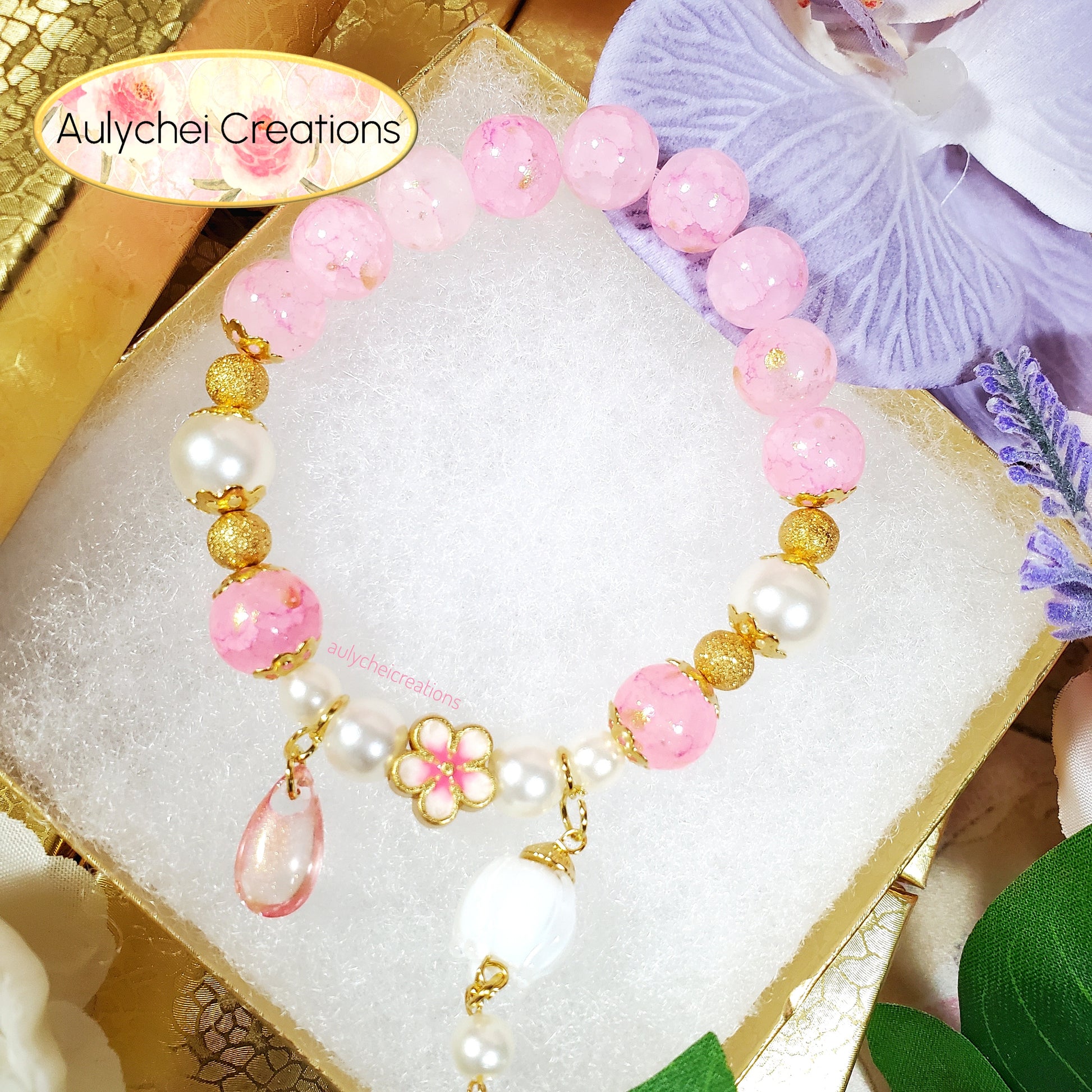 White Glass Lantern Beaded Charm Bracelet