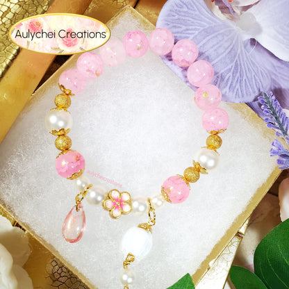 White Glass Lantern Beaded Charm Bracelet