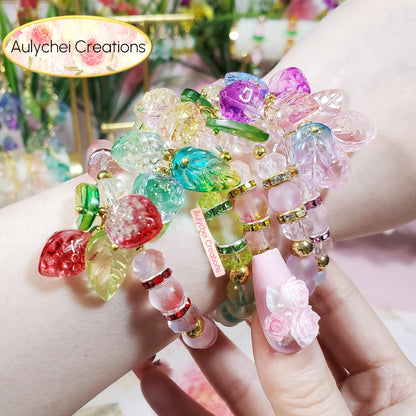 Red Strawberry Glass Beaded Bracelet