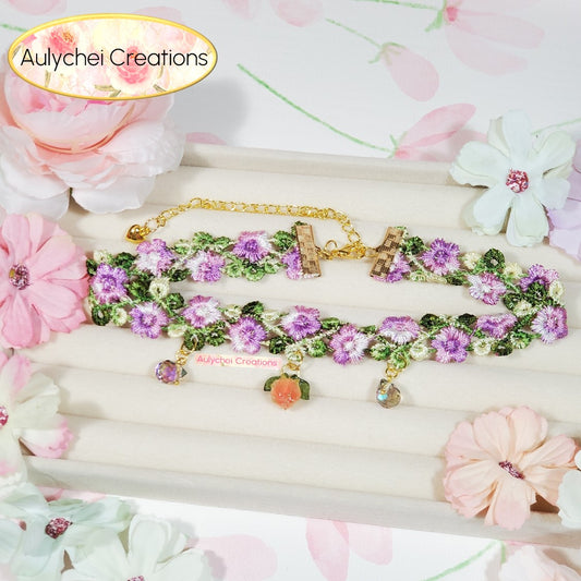 Purple Strawberry Pendant Floral Lace Choker