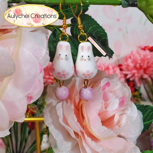Light Pink Ceramic Bunny Dangle Earrings