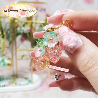 Pink Glass Strawberry Dangle Earrings