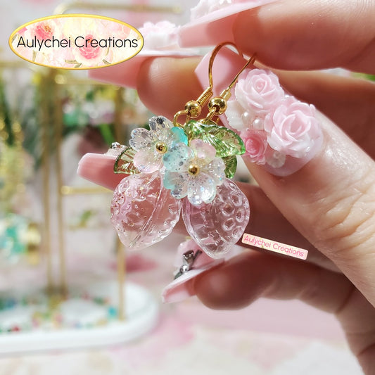 Clear Glass Strawberry Dangle Earrings