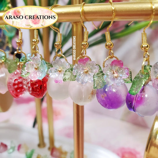 Blue Frosted Glass Peach Dangle Earrings