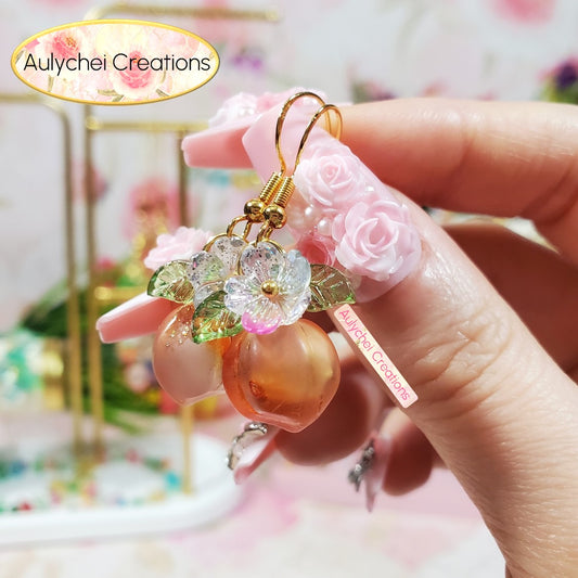 Orange Frosted Glass Peach Dangle Earrings