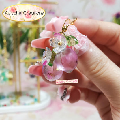 Green Gradient Frosted Glass Peach Dangle Earrings