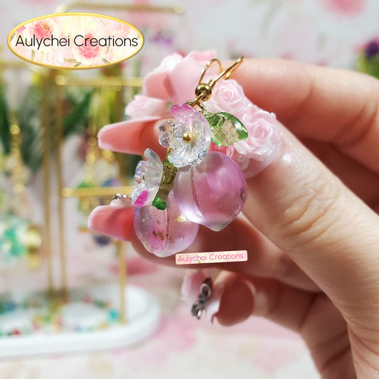 Green Gradient Frosted Glass Peach Dangle Earrings