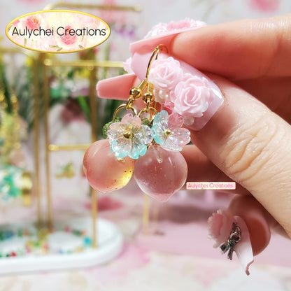 Pink Frosted Glass Peach Dangle Earrings