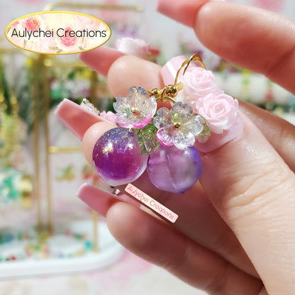 Purple Frosted Glass Peach Dangle Earrings