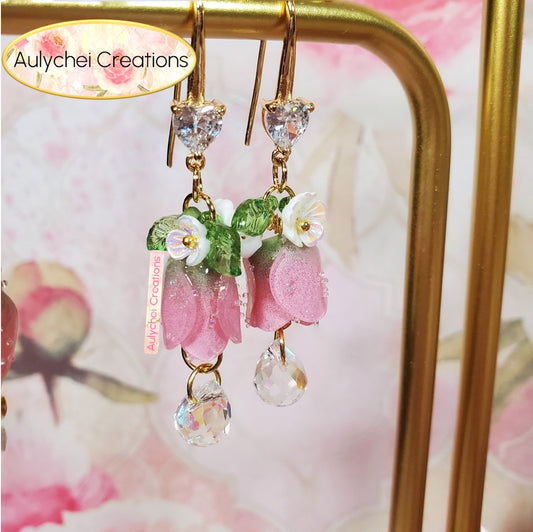 Crystal 18K Cubic Zirconia Resin Tulip Dangle Earrings