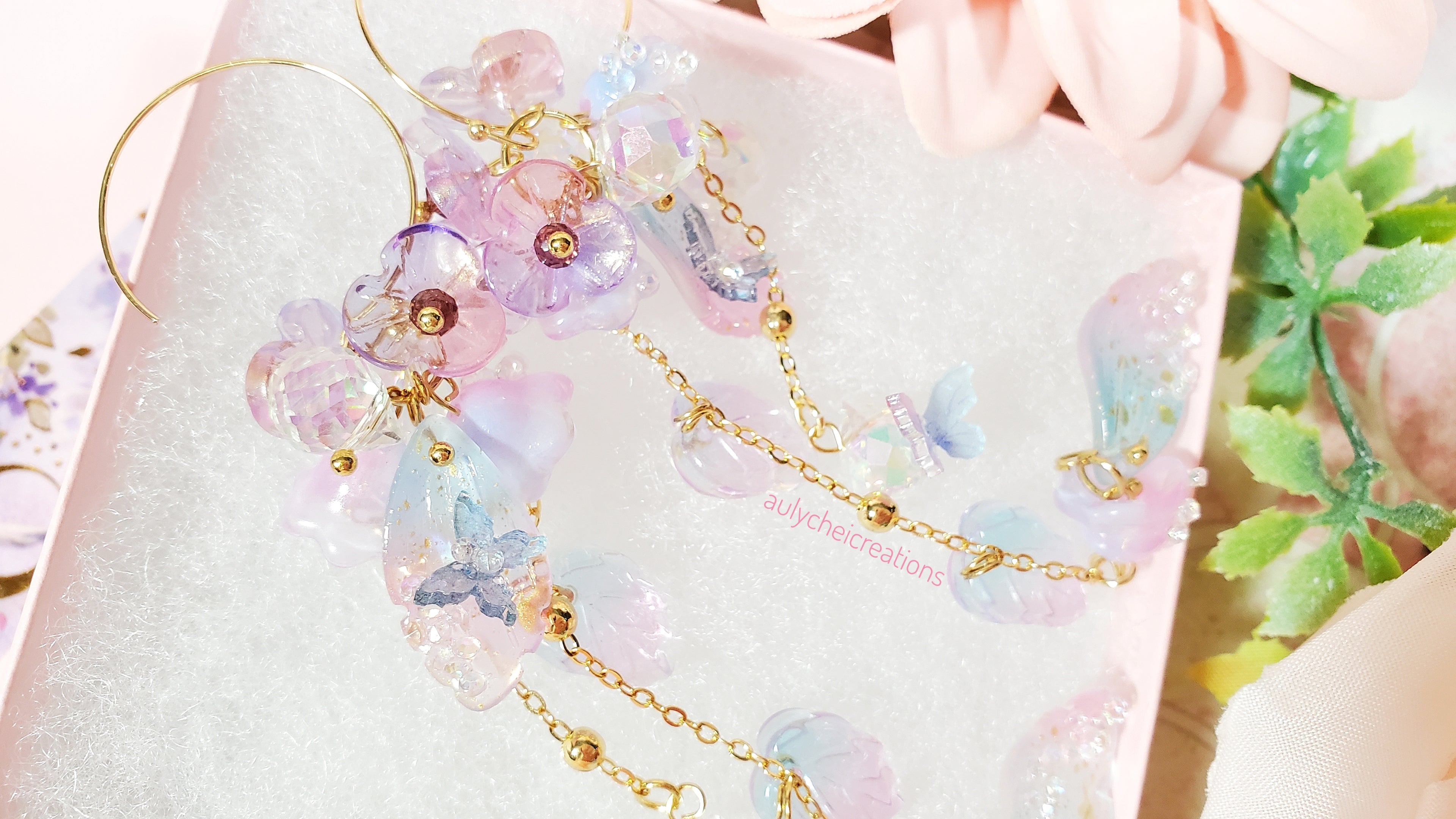 fairy blossom purple glass flower earrings