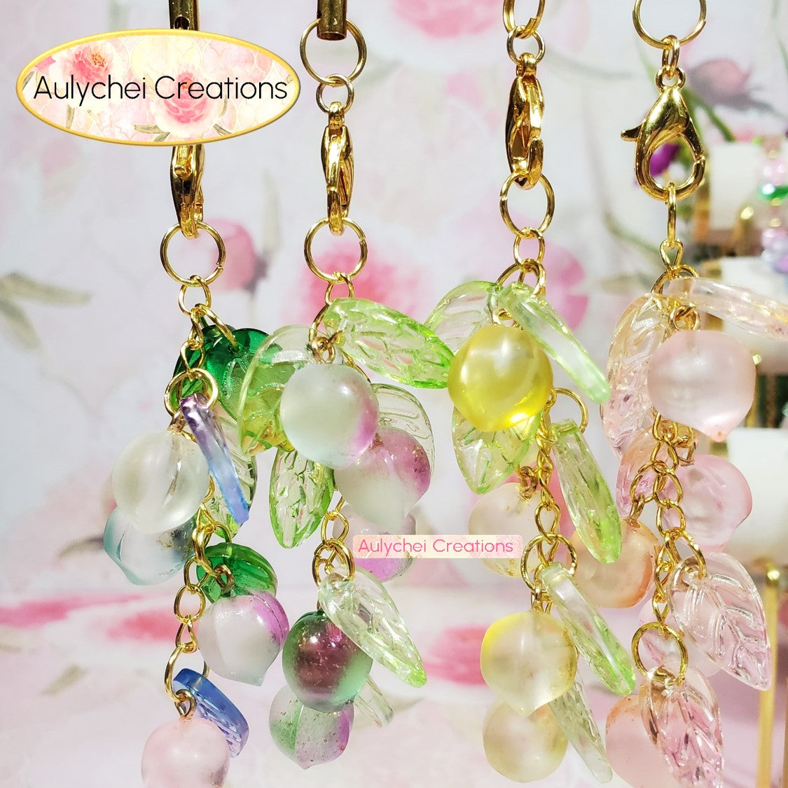 Blue-Purple Peach Glass Bead Keychain