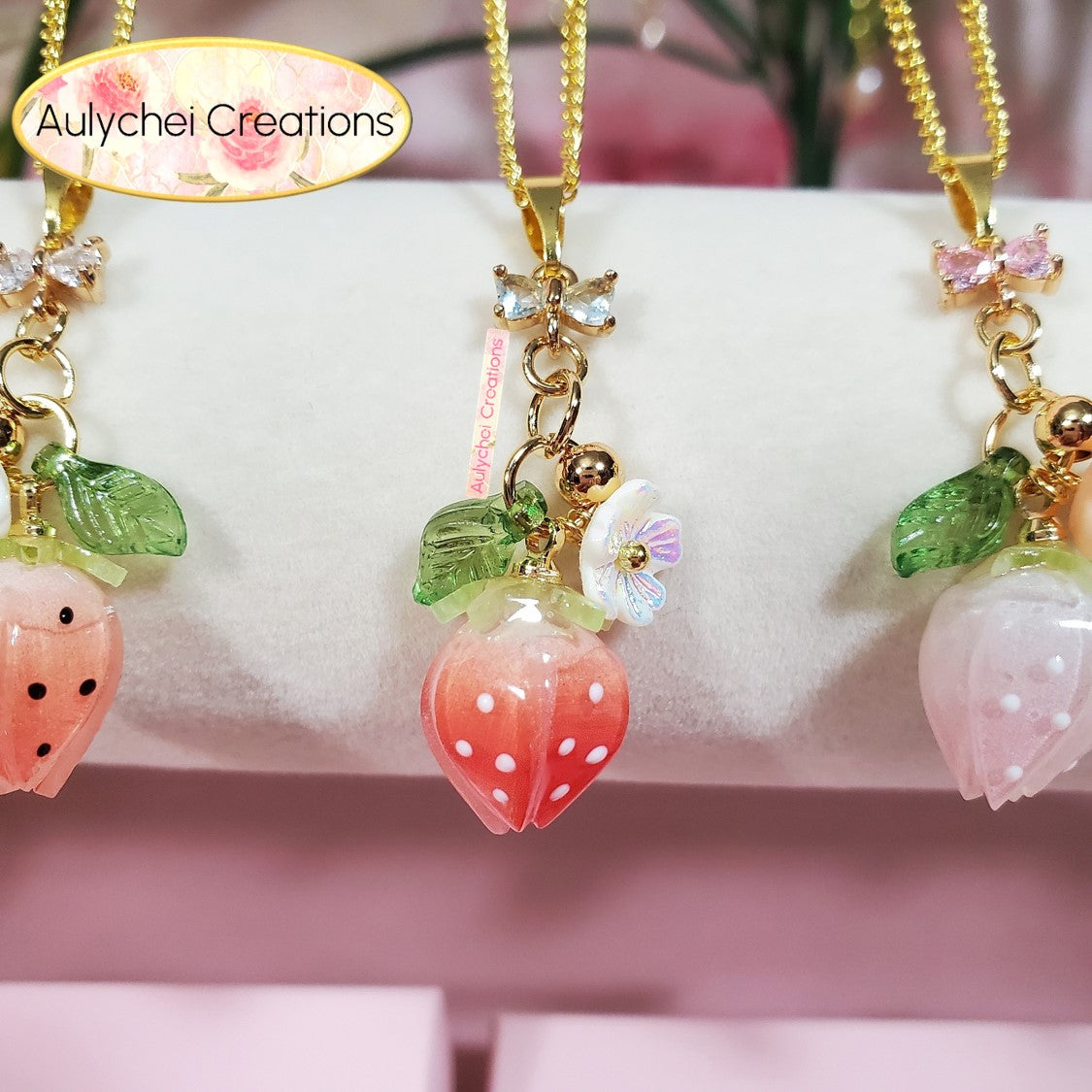 Red Resin Strawberry Pendant Necklace