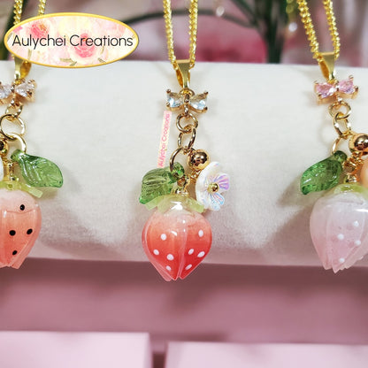 Red Resin Strawberry Pendant Necklace