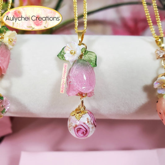 White Resin Tulip Flower Pendant Necklace