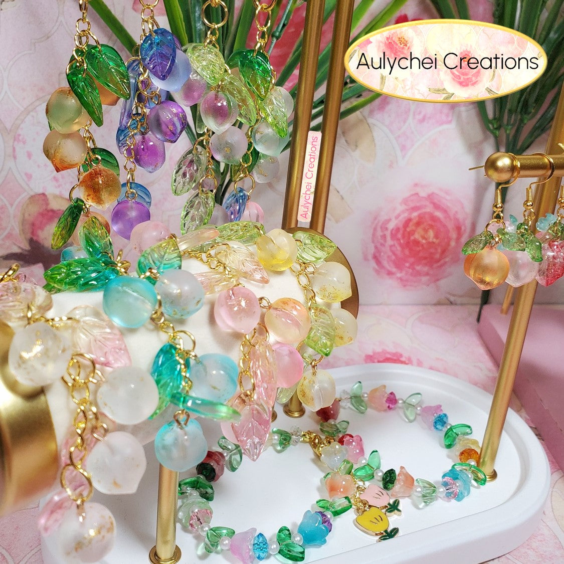 Blue-Purple Peach Glass Bead Keychain