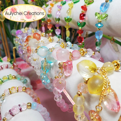 Peach Glass Bead Bracelet - Blue