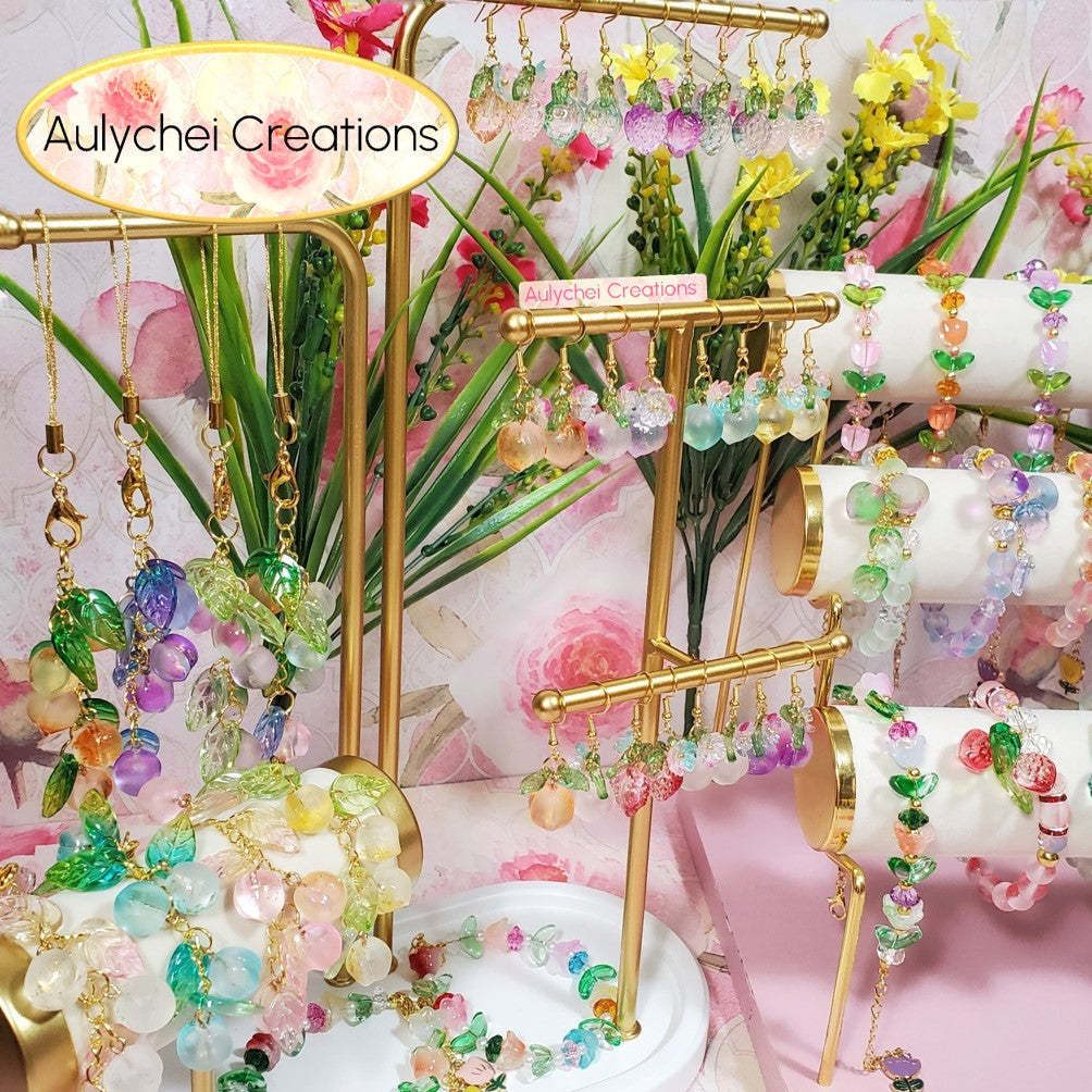 Magenta Glass Strawberry Dangle Earrings