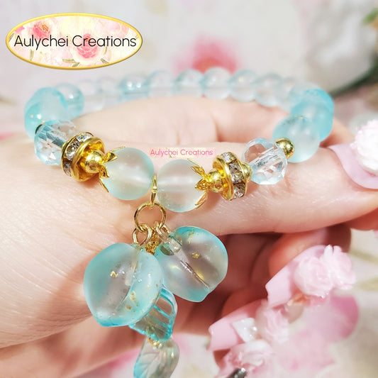 Peach Glass Bead Bracelet - Blue