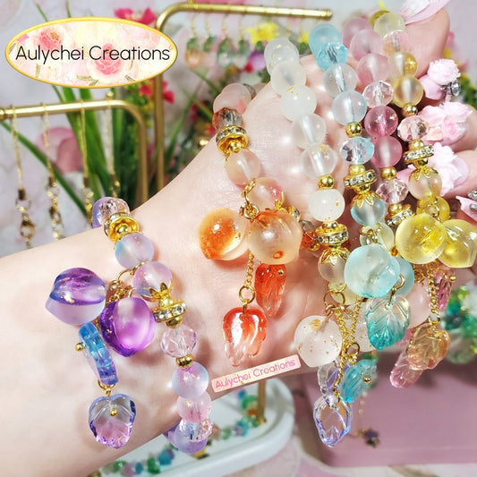 Peach Glass Bead Bracelet - Pink Frosted