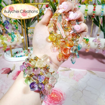 Peach Glass Bead Bracelet - White Frosted