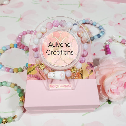 Ceramic Bunny Pink Glass Bead Bracelet