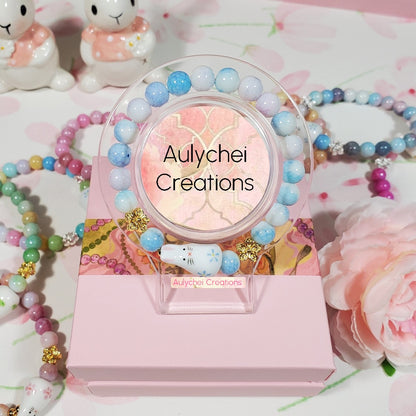 Ceramic Bunny Light Blue Glass Bead Bracelet