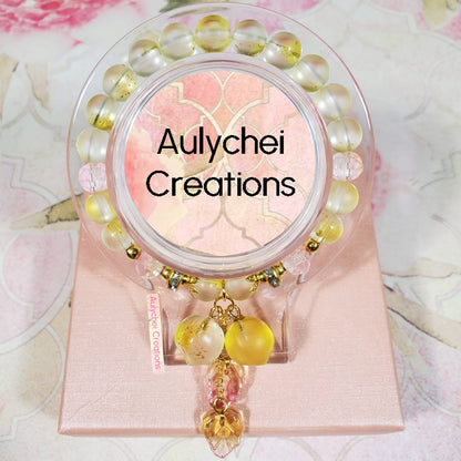 Peach Glass Bead Bracelet - Gold