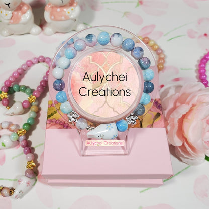 Ceramic Bunny Blue Glass Bead Bracelet