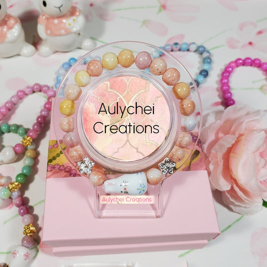 Ceramic Bunny Peach Glass Bead Bracelet