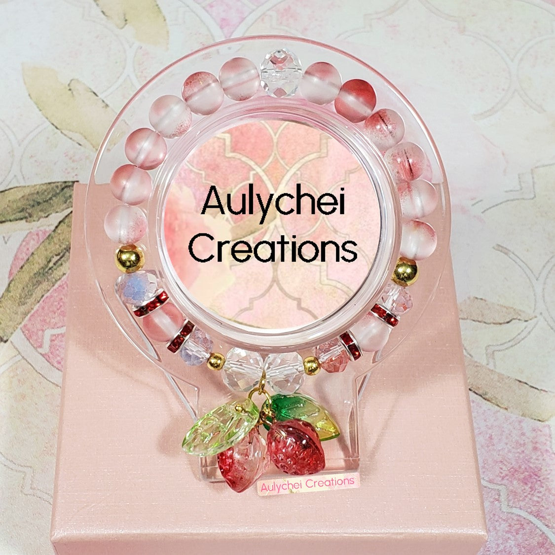 Red Strawberry Glass Beaded Bracelet