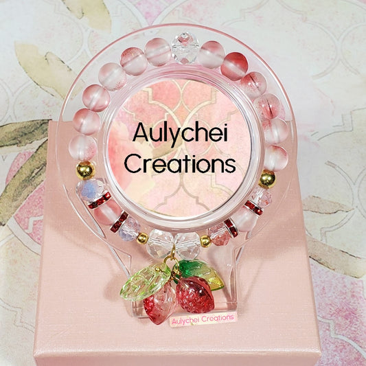 Red Strawberry Glass Beaded Bracelet