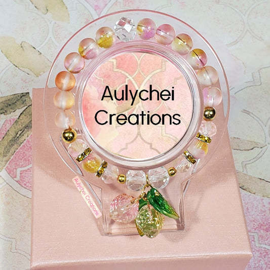 Light Green Strawberry Glass Bead Bracelet