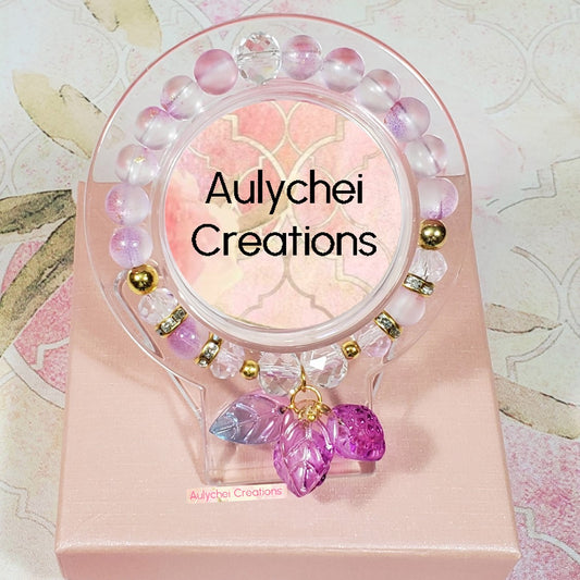 Magenta Strawberry Glass Bead Bracelet
