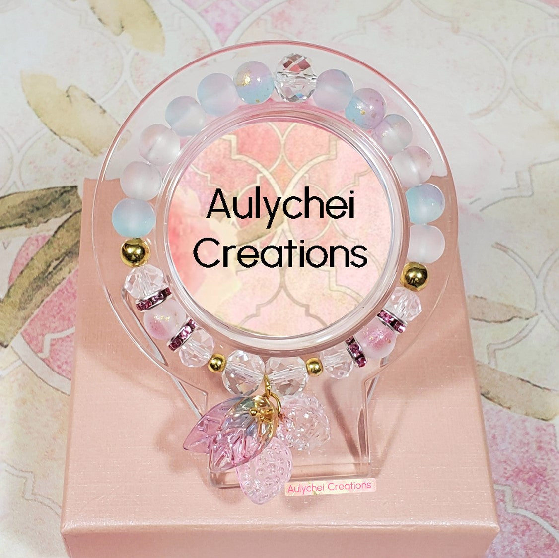 Pink Strawberry Glass Bead Bracelet