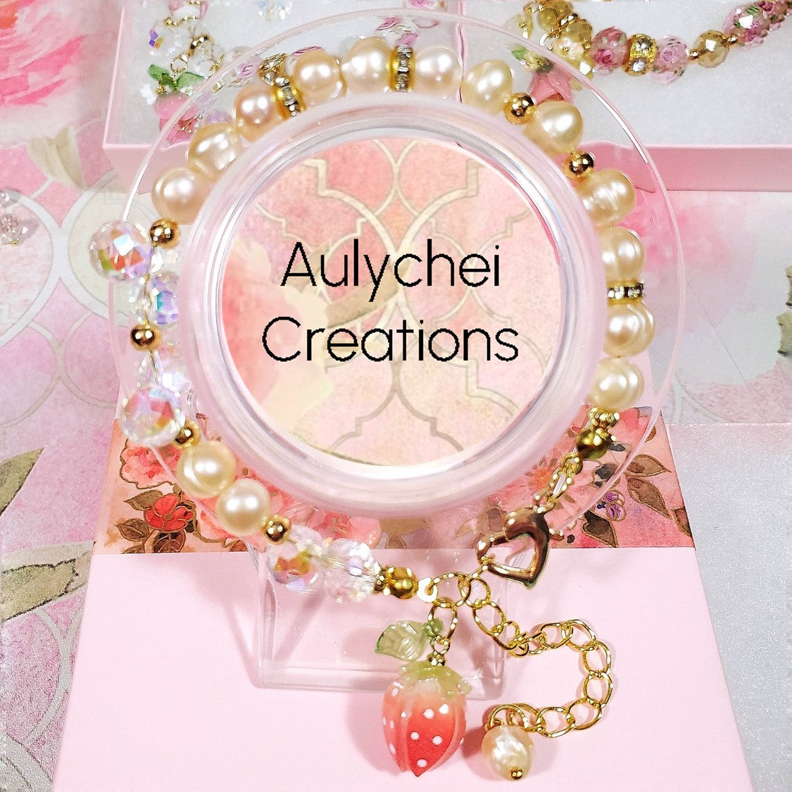 Red Resin Strawberry Cultured Pearl Bracelet