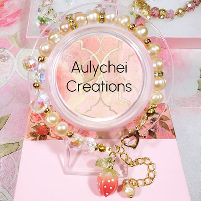 Red Resin Strawberry Cultured Pearl Bracelet