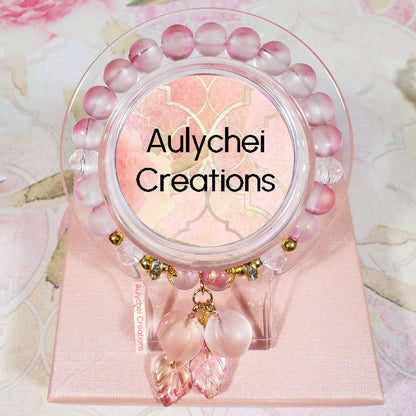 Peach Glass Bead Bracelet - Pink Frosted