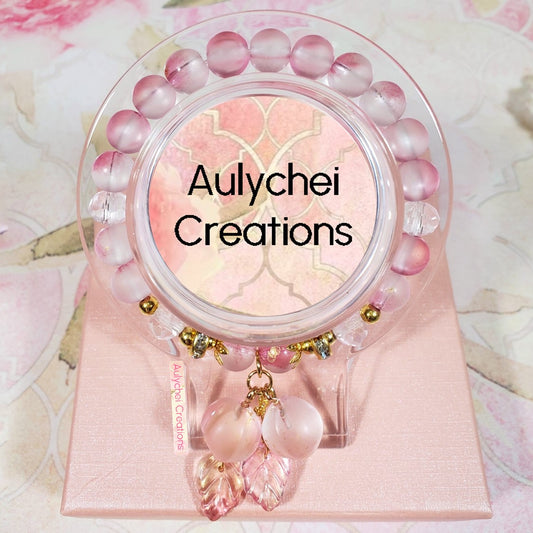 Peach Glass Bead Bracelet - Pink Frosted