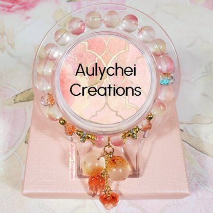 Peach Glass Bead Bracelet - Orange