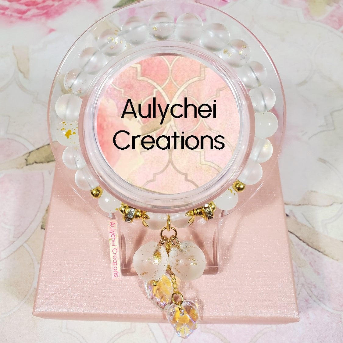 Peach Glass Bead Bracelet - White Frosted